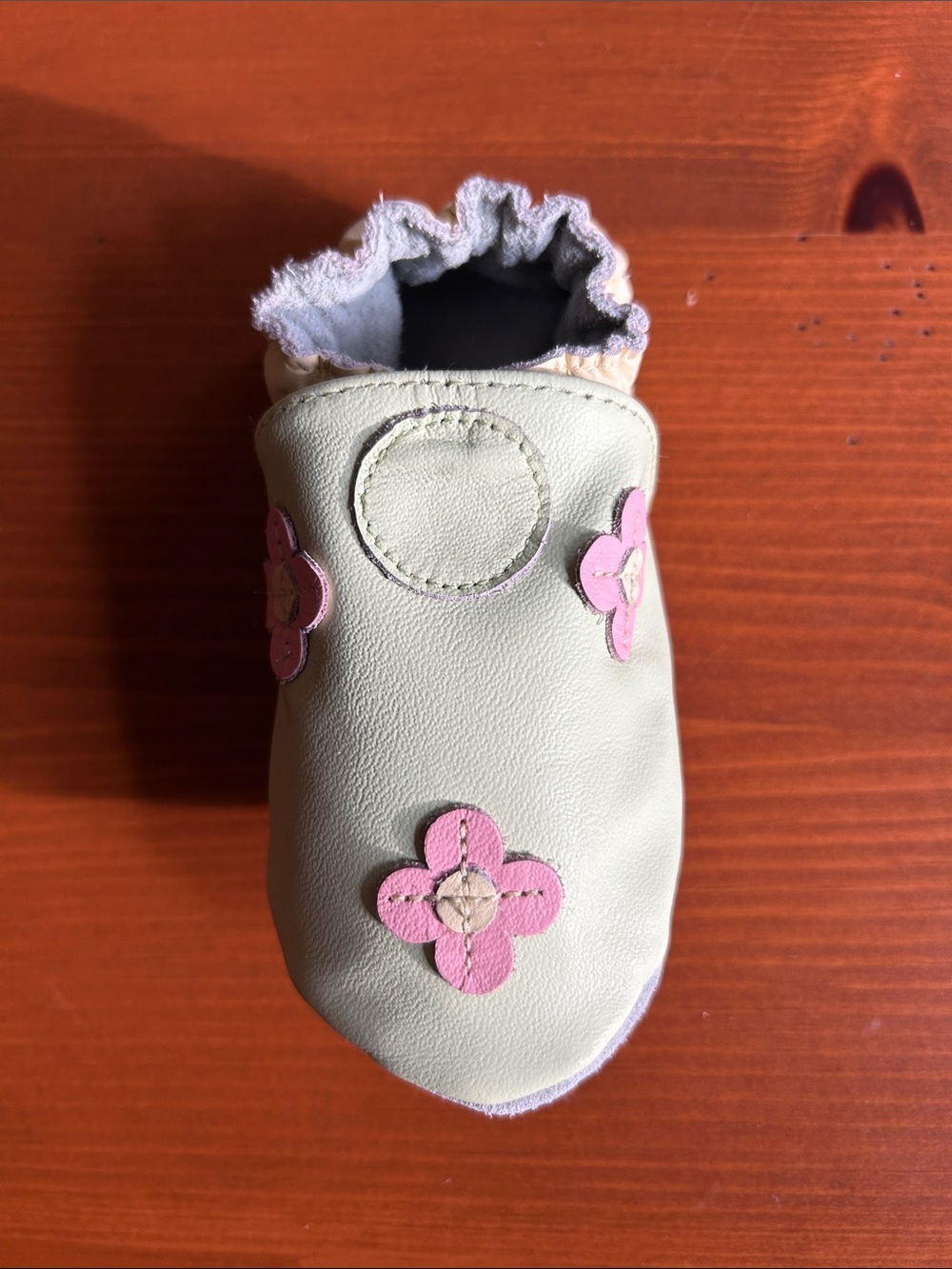 Robeez Soft Leather Slip-On Shoe - Cream with Pink Flower Accents